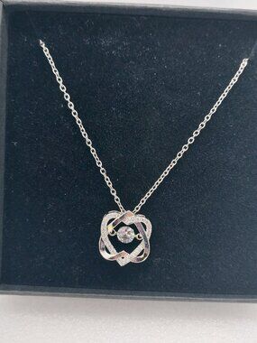 Two Hearts Pendant With Clear Stones Silver Tone Chain New In Box